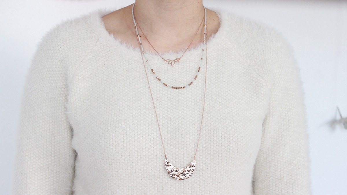 Schéma Stacking colliers doré rose Amazonites et hématites