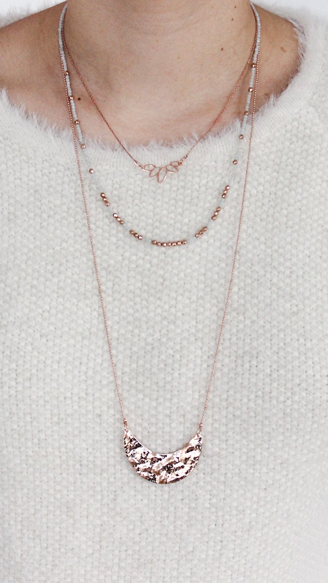 Schéma Stacking colliers doré rose Amazonites et hématites