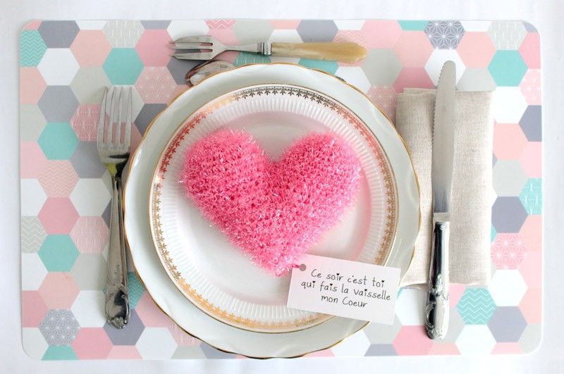 Schéma DIY Coeur éponge tawashi en fil Creative Bubble