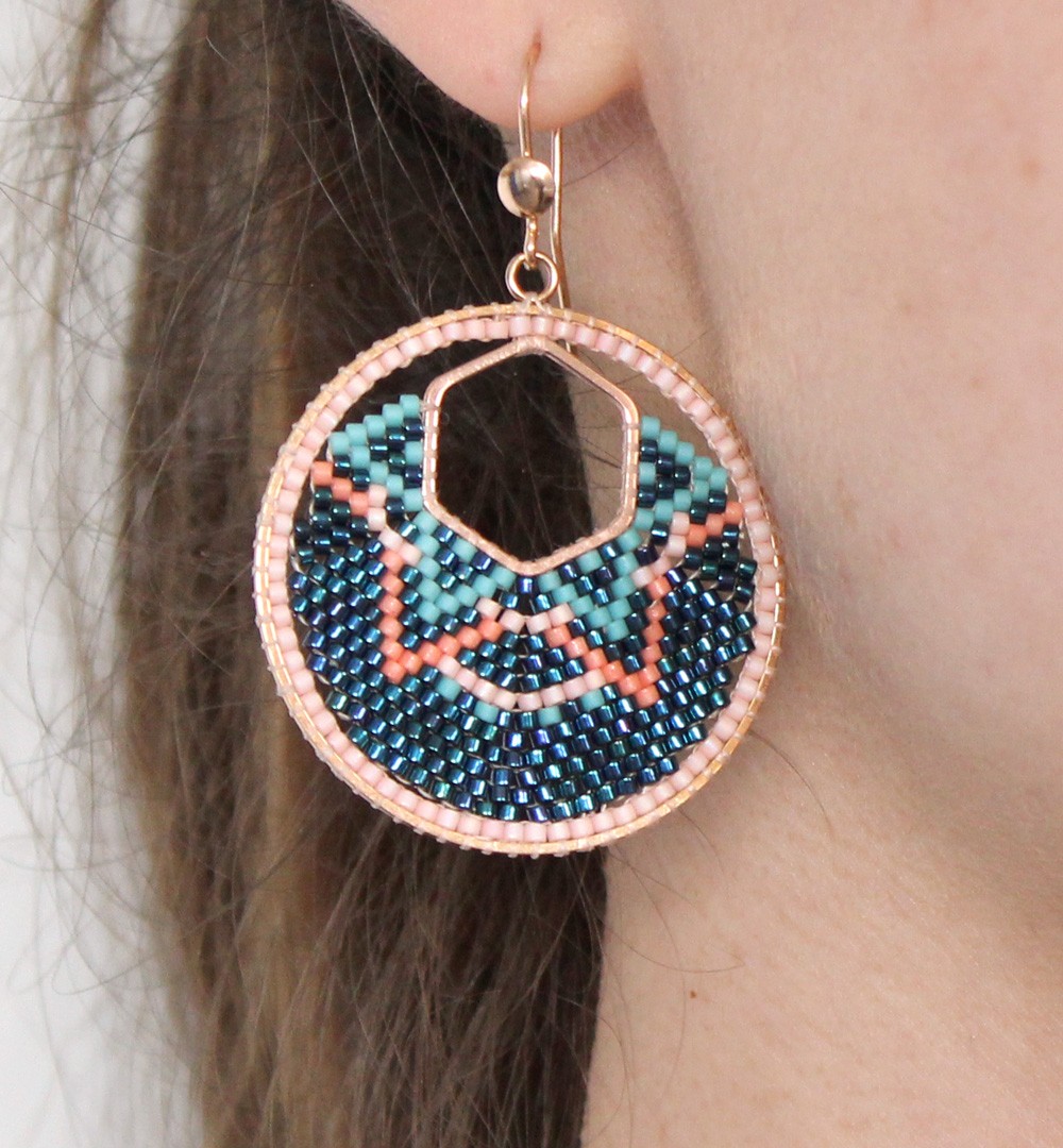 Schéma Créoles Tissage Brick Stitch Miyuki deux intercalaires