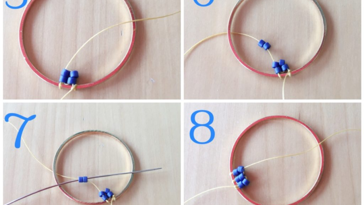 Pendentif cercle mandala en tissage brick stitch en perles Miyuki de Petit bout de chou : Etape 2