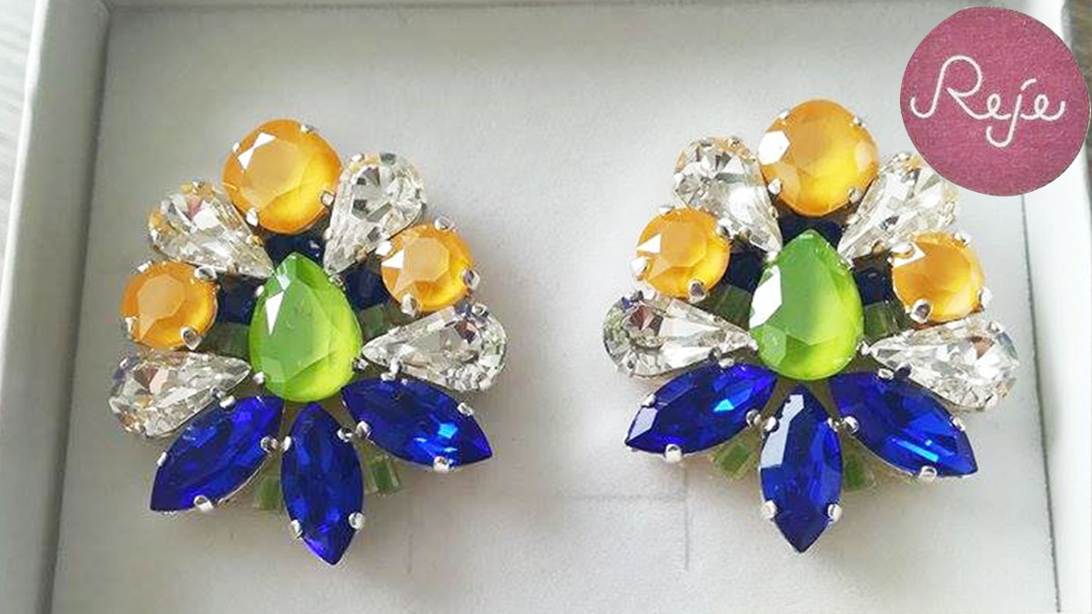 Boucles d'oreilles cabochons PureCrystal majestic blue, buttercup et lime