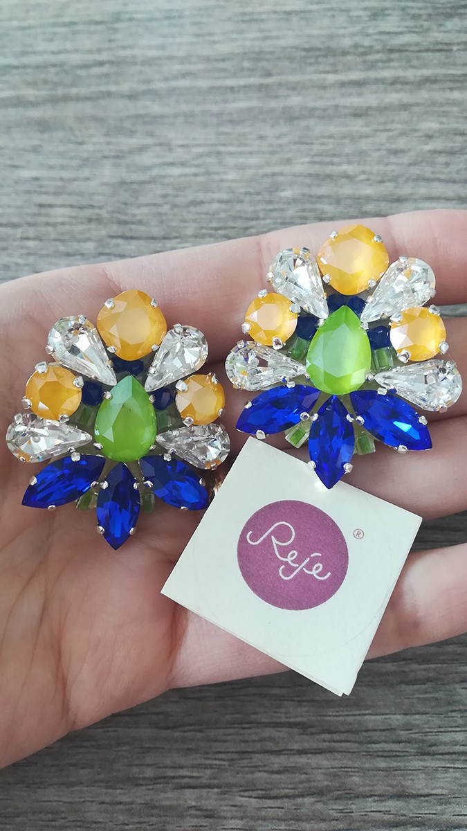 Schéma Boucles d'oreilles cabochons PureCrystal majestic blue, buttercup et lime
