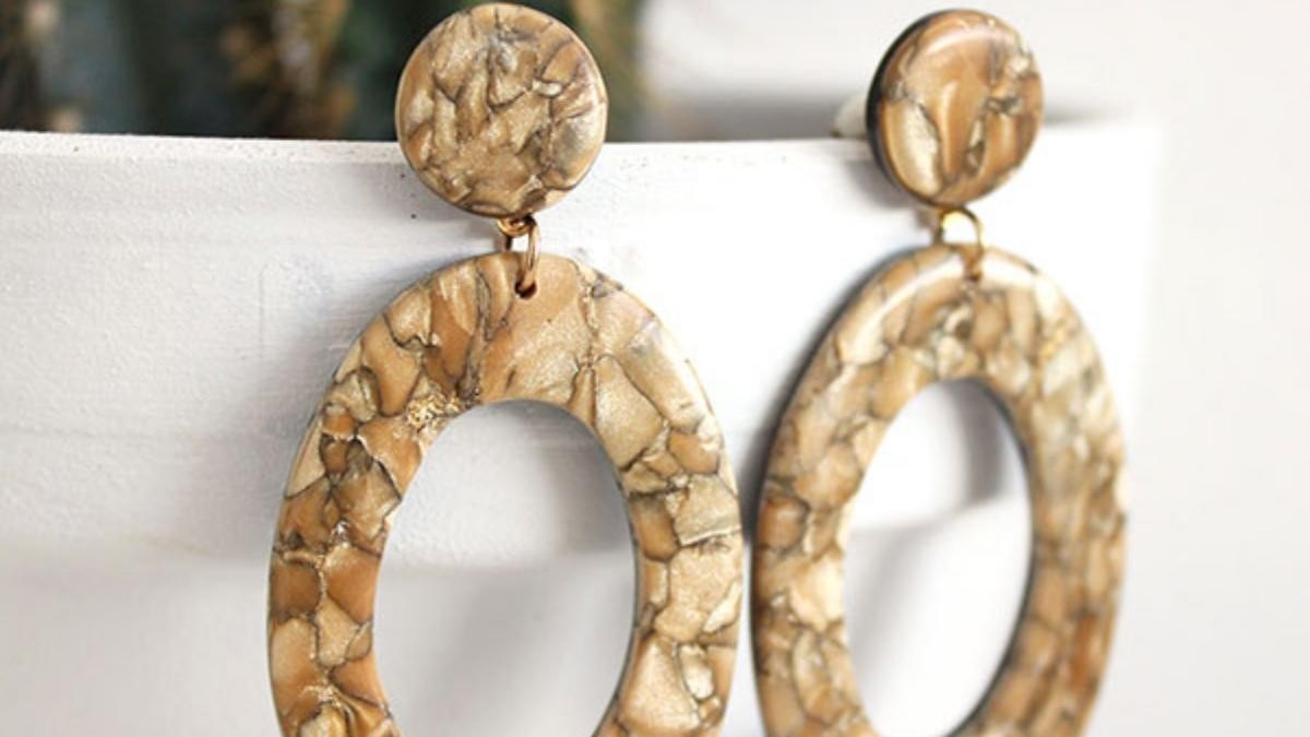 Boucles d'oreilles effet marbré Cernit métallic champagne