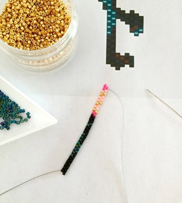 Tissage de perles motif flamant rose en Miyuki Delica : Etape 2