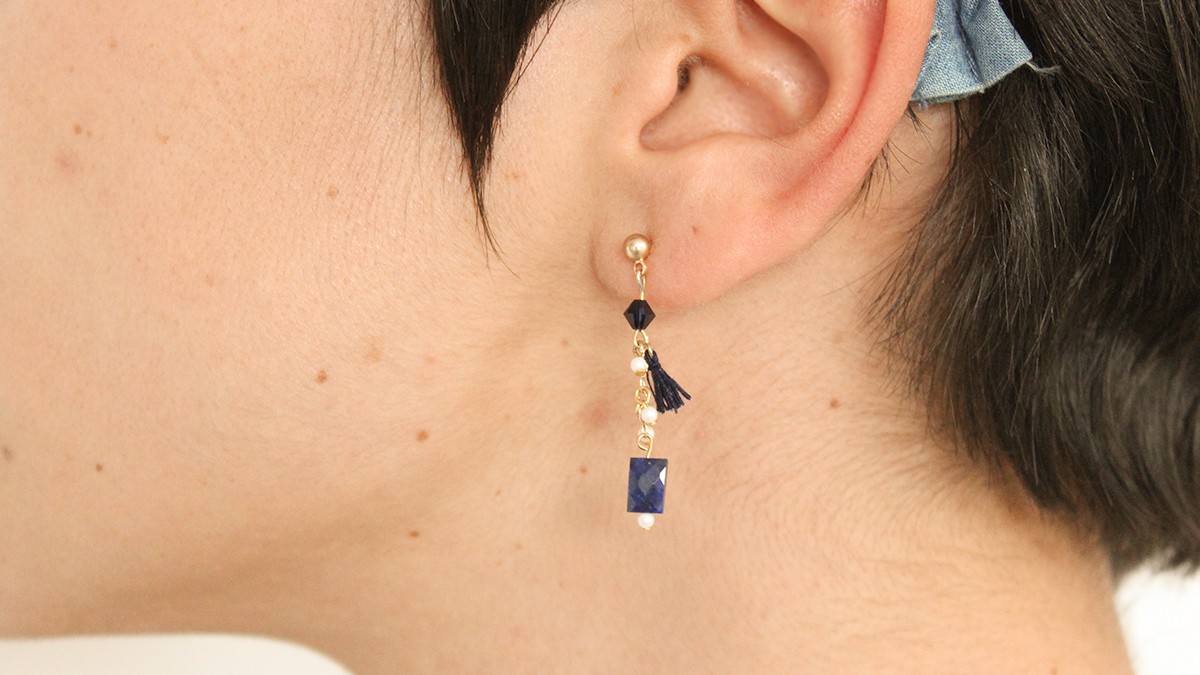 Schéma Boucles d'oreilles pendantes Lapis Lazuli et perles Swarovski ou PureCrystal