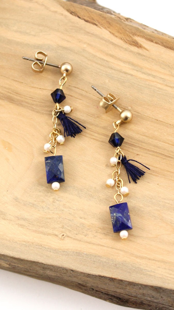 Schéma Boucles d'oreilles pendantes Lapis Lazuli et perles PureCrystal