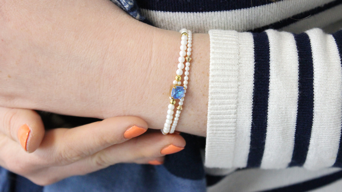 Bracelet élastique Kaléidoscope Square Ocean DeLite et perles nacrées PureCrystal Bracelet élastique Kaléidoscope Square Ocean DeLite et perles nacrées PureCrystal