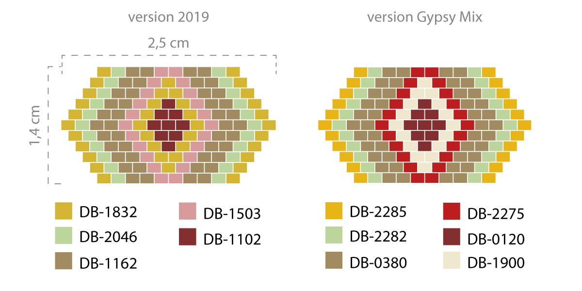 Schéma Bracelet Brick Stitch losange doré bordeaux